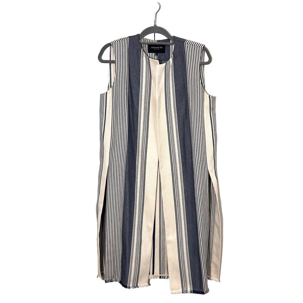 Lafayette 148 Vest Women’s S‎ Duster Open Front Striped Tapestry Fringe Western